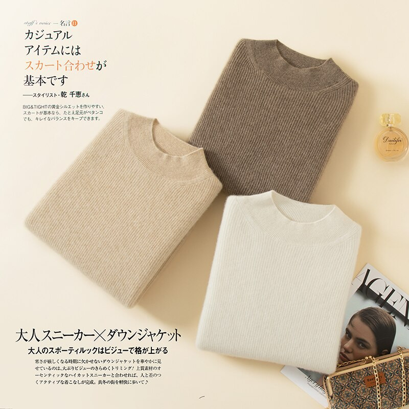 LONGMING Ženski pulover 100% kašmir Visokokvalitetni pulover Ženski vuneni pleteni džemper dugih rukava Jesenski topli mekani džemperi