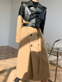 Neregulāri savārstījuma mēteļi sievietēm Temperaments Slim mētelis Sieviešu Rudens Ziemas Kontrastkrāsa PU Ādas Garš mētelis