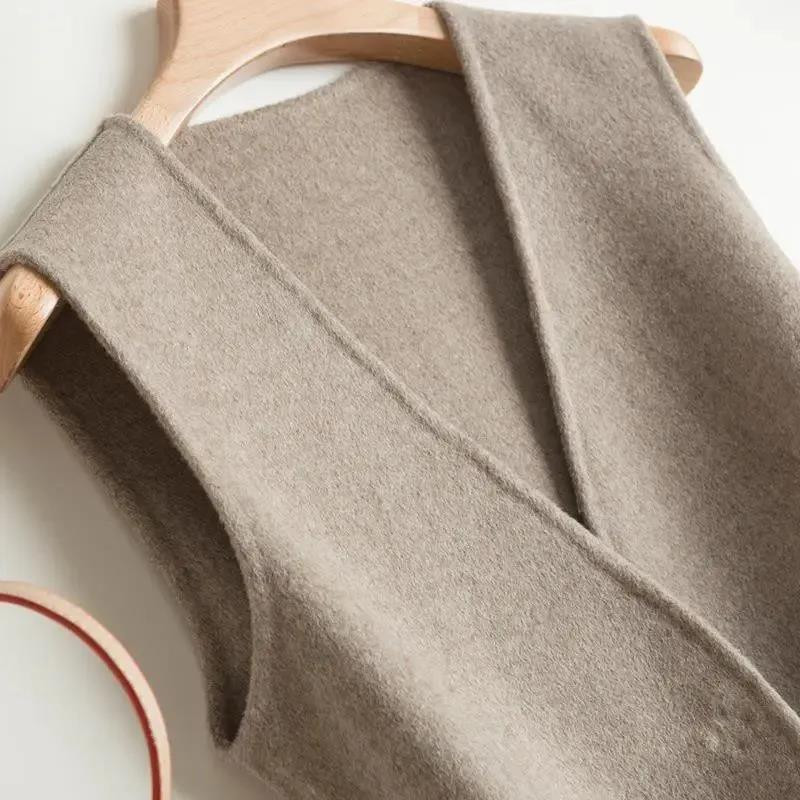 Vuneni kaput s prslukom Ženske jakne s vunenim prslukom za proljeće i jesen 2022. Modni jakni s prslukom Novi kratki prsluk s V-izrezom Gornji dijelovi kaputa