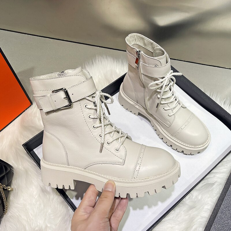 Īstas ādas zābaki sievietēm 2022. gada grezni puszābaki Sieviešu gumijas dizaina apavi Sieviešu rāvējslēdzēja kaujas platformas papēžu zābaki