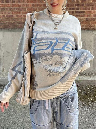 Ženski pulover Džemper Kreativna pletena ulična odjeća Ženska prekomjerna pletenina s O izrezom Ženska modna majica dugih rukava Pull Femme