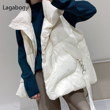 Lagabogy Νέο Χειμώνα 90% Λευκό Γυναικείο Πουπουλένιο Γιλέκο Πάπιας Χοντρό Ζεστό Παλτό Φαρδύ casual αντιανεμικό αμάνικο γυναικείο κοντό μπουφάν