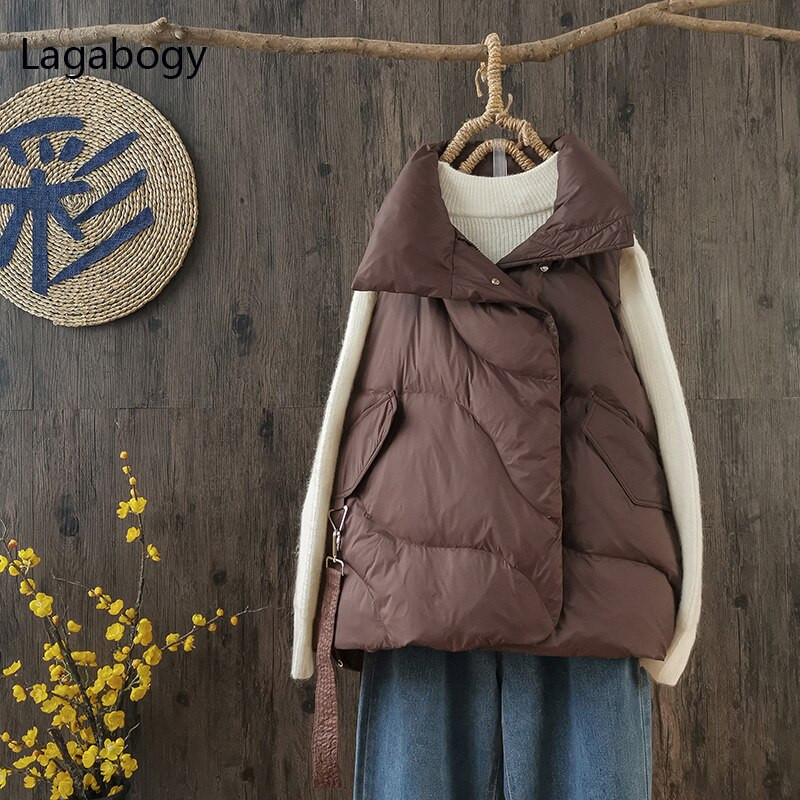 Lagabogy jauns ziemas 90% balta pīles dūnu veste sieviešu biezs, silts mētelis brīvs ikdienas vēja necaurlaidīgs bez piedurknēm sieviešu īsa jaka