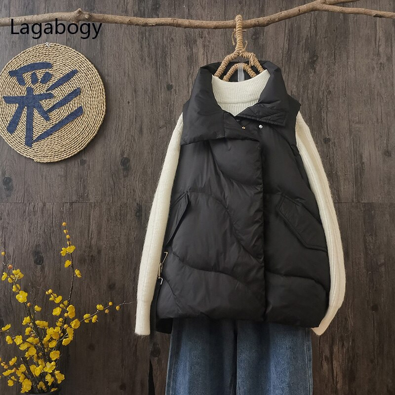 Lagabogy jauns ziemas 90% balta pīles dūnu veste sieviešu biezs, silts mētelis brīvs ikdienas vēja necaurlaidīgs bez piedurknēm sieviešu īsa jaka