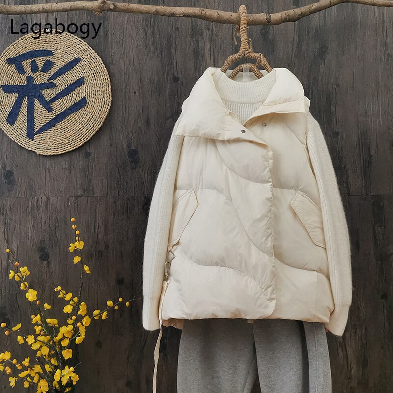 Lagabogy jauns ziemas 90% balta pīles dūnu veste sieviešu biezs, silts mētelis brīvs ikdienas vēja necaurlaidīgs bez piedurknēm sieviešu īsa jaka