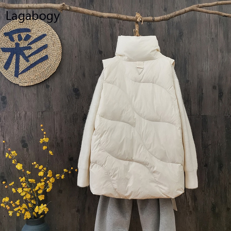 Lagabogy jauns ziemas 90% balta pīles dūnu veste sieviešu biezs, silts mētelis brīvs ikdienas vēja necaurlaidīgs bez piedurknēm sieviešu īsa jaka