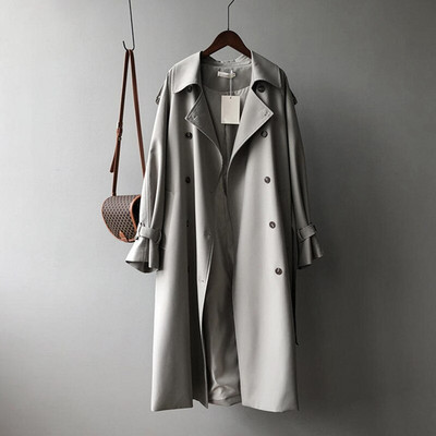 Μακριά καμπαρντίνα Γυναικεία Ρούχα Κομψά High Street Διπλό Αντιανεμικό Γυναικείο Loose Vintage Oversized Καμπαρντίνα Q4755