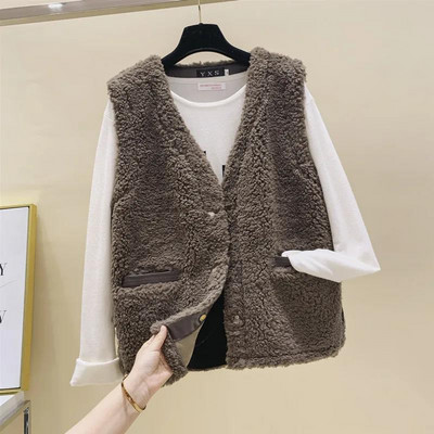 Jēra matu veste sieviešu samta veste Topi kažoki Rudens ziema 2021 Jauna ārējā īsā kažokādas veste Kokvilnas polsterēta jaka veste