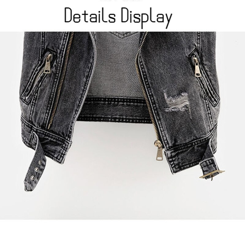 Sivi Jean Kaubojski prsluk Ženski traper traper prsluk Ženski proljeće jesen Divlje majice bez rukava Kratka jakna Poderani prsluk za djevojke 5XL