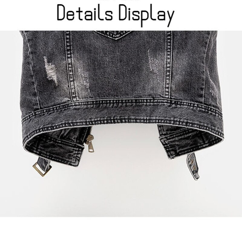 Sivi Jean Kaubojski prsluk Ženski traper traper prsluk Ženski proljeće jesen Divlje majice bez rukava Kratka jakna Poderani prsluk za djevojke 5XL