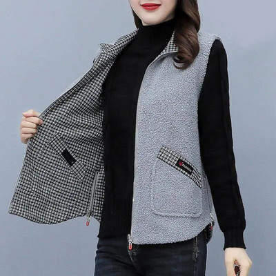 Sieviešu jēra kašmira veste, 2021. gada jauna pavasara veste, virsdrēbes, sieviešu īss mētelis, sieviešu divpusēja veste, rūtainā jaka