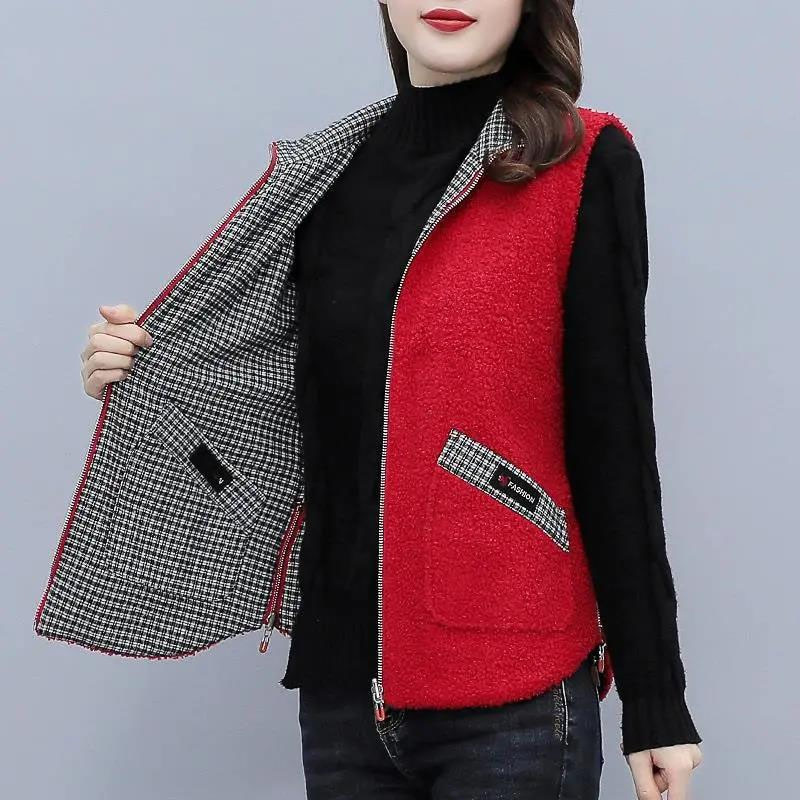 Sieviešu jēra kašmira veste, 2021. gada jauna pavasara veste, virsdrēbes, sieviešu īss mētelis, sieviešu divpusēja veste, rūtainā jaka