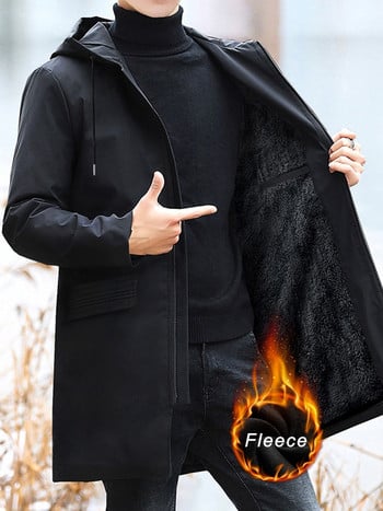 Ανδρικό χειμωνιάτικο ζεστό μπουφάν Fleece Parka παλτό Plus Size 2021 Νέο Ανεμοδράκο με μαύρη κουκούλα Outwear Fleec Jacket Long Parkas 8XL