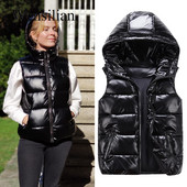 Ženski zimski prsluci 2021. Pamučno podstavljena pufer jakna bez rukava s kapuljačom Kratka svjetlucava prsluka svijetlih boja, topliji zimski prsluk