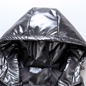 Γυναικεία χειμωνιάτικα γιλέκα 2021 Βαμβακερή επένδυση Αμάνικο μπουφάν με κουκούλα Κοντό γυαλιστερό φωτεινό χρώμα Γιλέκο σώμα πιο ζεστό χειμωνιάτικο γιλέκο