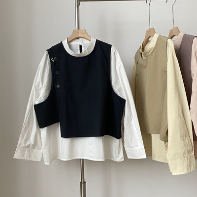 Vestes Sieviešu Harajuku High Street Minimālisma Stilīgs Sieviešu Virsdrēbes Bez piedurknēm O-veida kakla pogas Dizains Solids Spring Preppy All-match