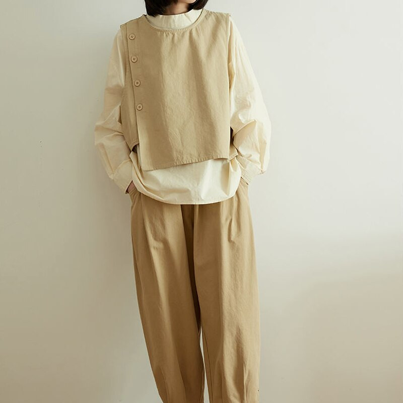 Vestes Sieviešu Harajuku High Street Minimālisma Stilīgs Sieviešu Virsdrēbes Bez piedurknēm O-veida kakla pogas Dizains Solids Spring Preppy All-match
