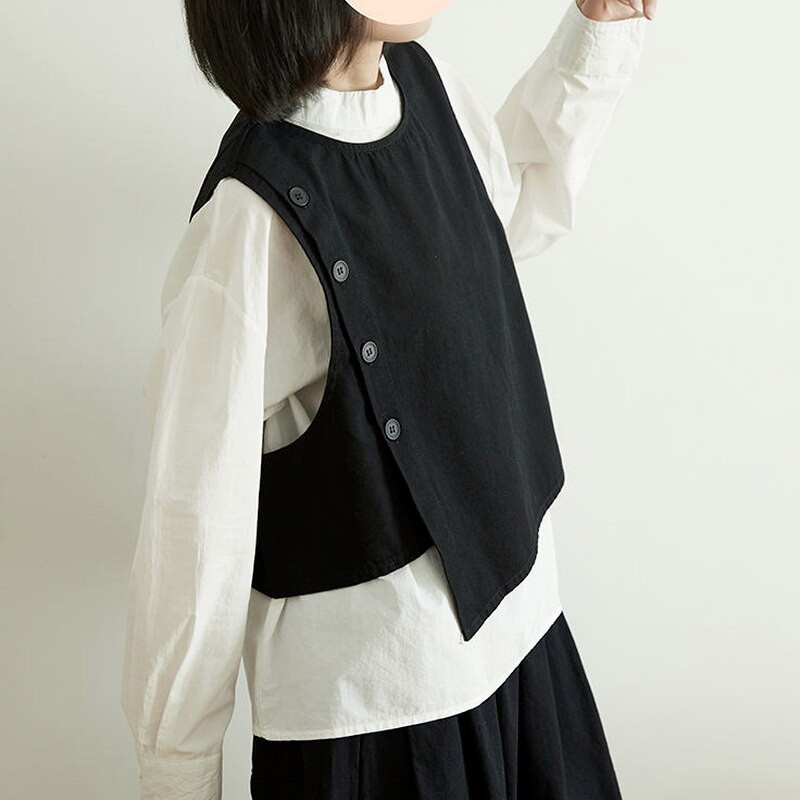 Vestes Sieviešu Harajuku High Street Minimālisma Stilīgs Sieviešu Virsdrēbes Bez piedurknēm O-veida kakla pogas Dizains Solids Spring Preppy All-match