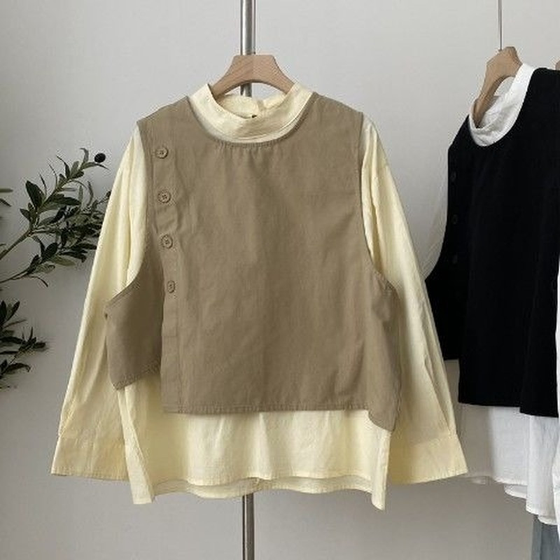 Vestes Sieviešu Harajuku High Street Minimālisma Stilīgs Sieviešu Virsdrēbes Bez piedurknēm O-veida kakla pogas Dizains Solids Spring Preppy All-match