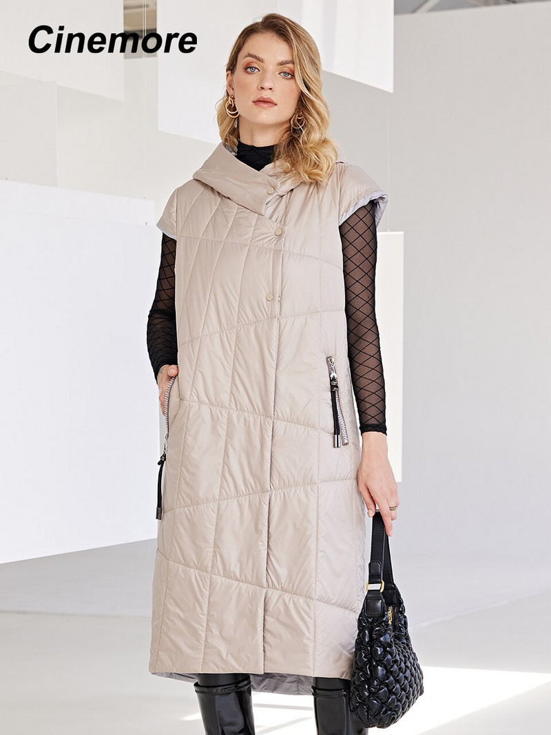 Cinemore 2022 Jesen Zimski kaput za žene Bez rukava Visokokvalitetni tanki pamučni dugi prsluk Jakne Kapuljača Tanka ženska jakna C2053