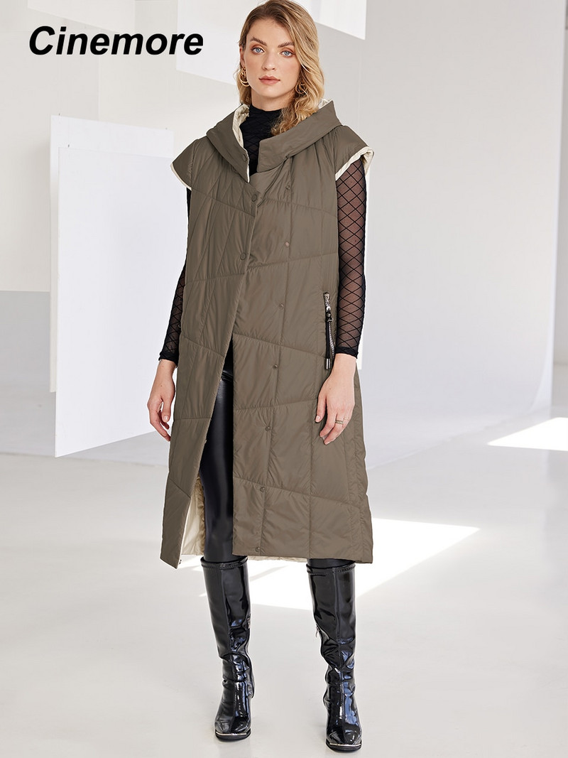 Cinemore 2022 Jesen Zimski kaput za žene Bez rukava Visokokvalitetni tanki pamučni dugi prsluk Jakne Kapuljača Tanka ženska jakna C2053