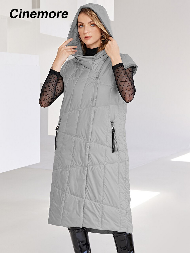 Cinemore 2022 Jesen Zimski kaput za žene Bez rukava Visokokvalitetni tanki pamučni dugi prsluk Jakne Kapuljača Tanka ženska jakna C2053