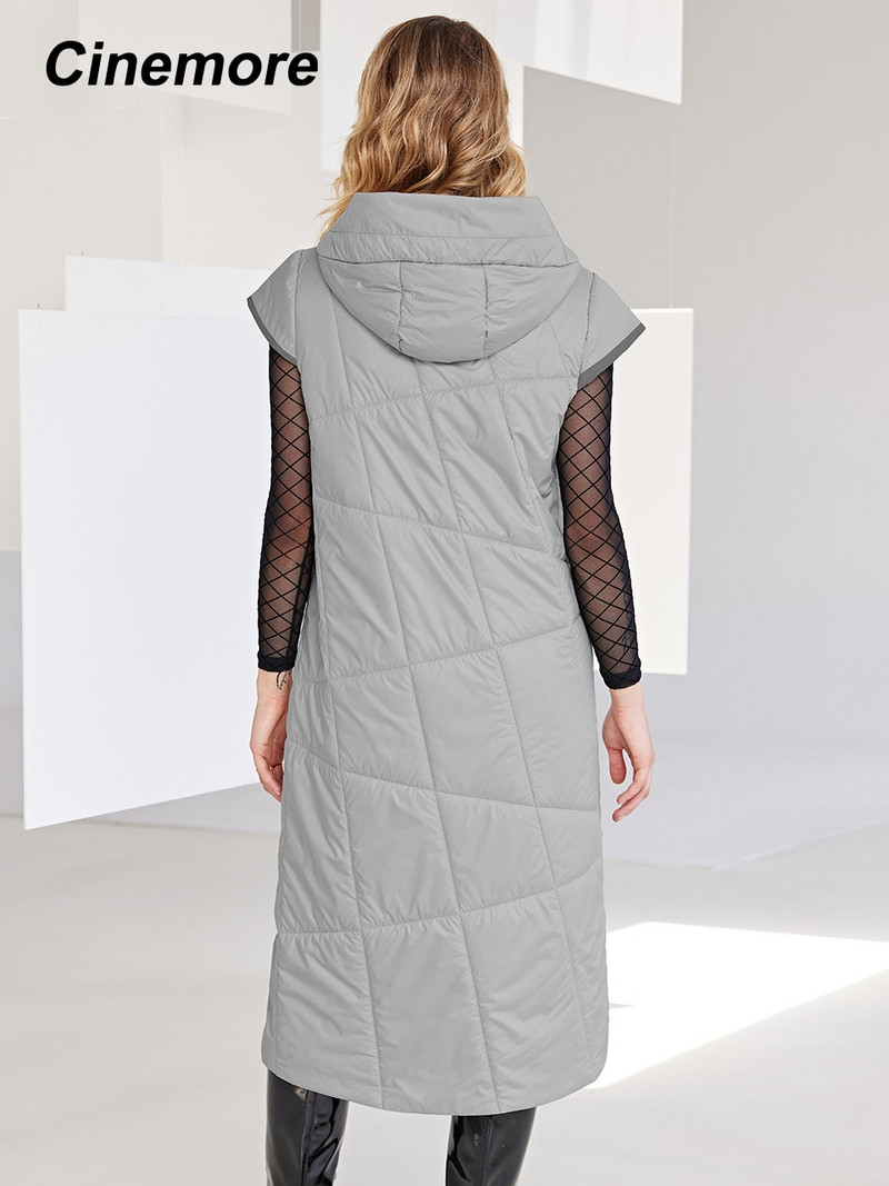 Cinemore 2022 Jesen Zimski kaput za žene Bez rukava Visokokvalitetni tanki pamučni dugi prsluk Jakne Kapuljača Tanka ženska jakna C2053