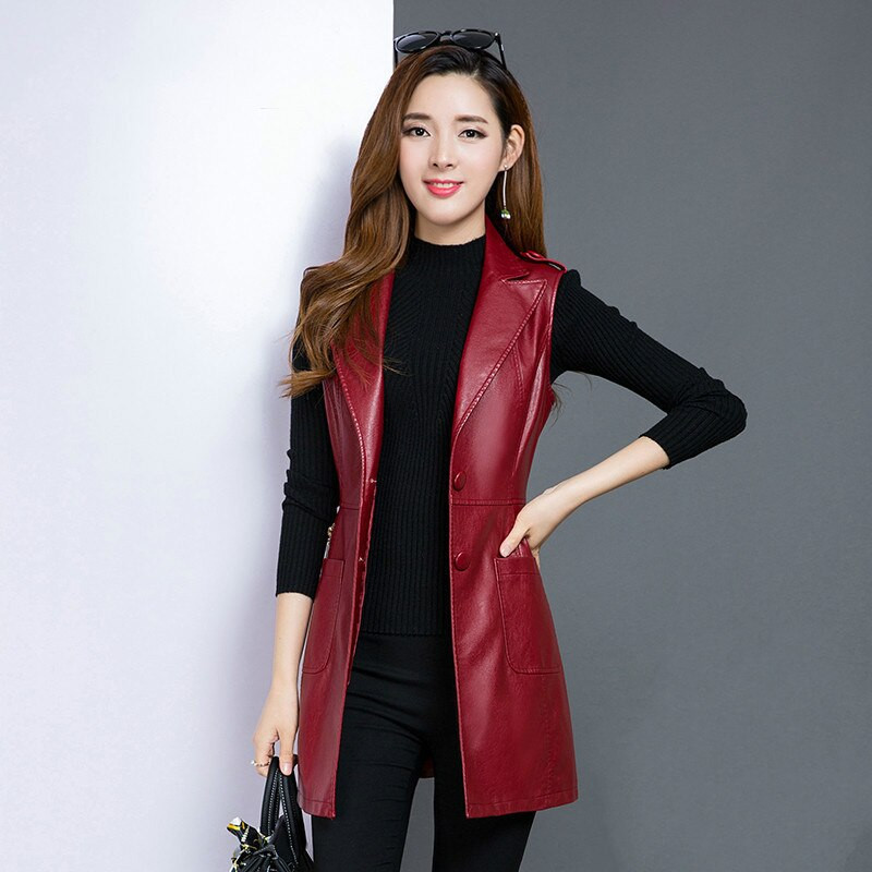 Proljetno-jesenski ženski kožni prsluk srednje dužine s jednim kopčanjem, ženski, novi prsluk 2022.