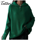 Zimski džemperi s dolčevitom i ovratnikom s patentnim zatvaračem Zeleni pleteni puloveri Gornji debeli topli Sotf ženski pulover s velikim ovratnikom Novo