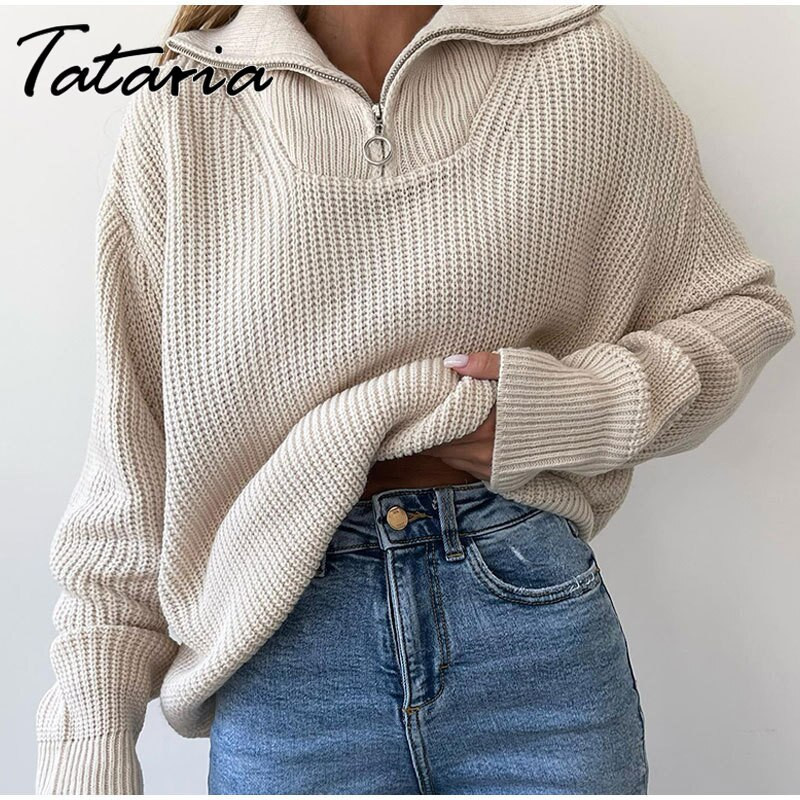 Zimski džemperi s dolčevitom i ovratnikom s patentnim zatvaračem Zeleni pleteni puloveri Gornji debeli topli Sotf ženski pulover s velikim ovratnikom Novo