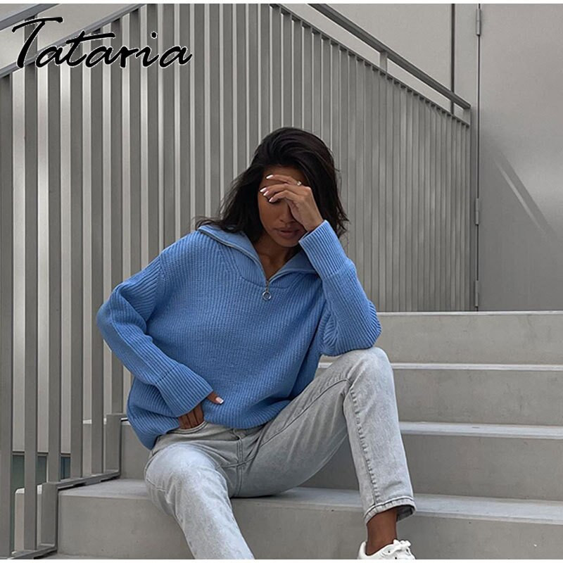 Zimski džemperi s dolčevitom i ovratnikom s patentnim zatvaračem Zeleni pleteni puloveri Gornji debeli topli Sotf ženski pulover s velikim ovratnikom Novo