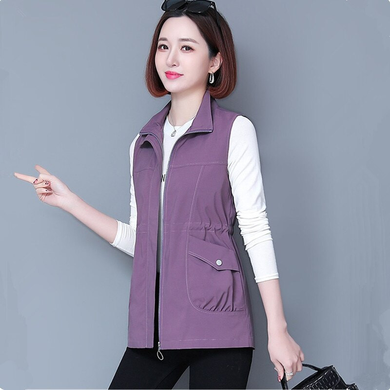 UHYTGF pavasara vasaras veste jaka Sieviešu korejiešu mētelis bez piedurknēm Sieviešu plāns veste Vidēja vecuma mamma ikdienas topi Virsdrēbes 2102