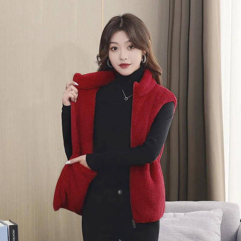 Naiste sügistalvine vest, kahepoolne fliisist lühike jope 2021 uus moodne vest Kardigan naiste paksud soojad vestid