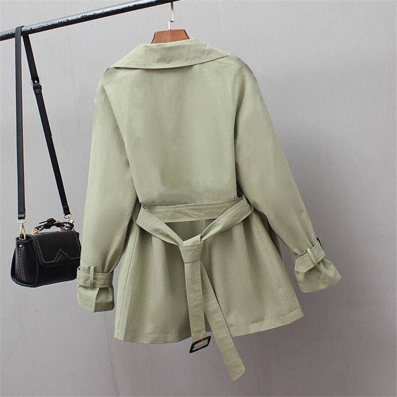 Novi modni ženski trenč kaput proljeće jesen starinski remen s dvostrukim kopčanjem kaki trenč gornja odjeća uski uredski ženski kaput Y541