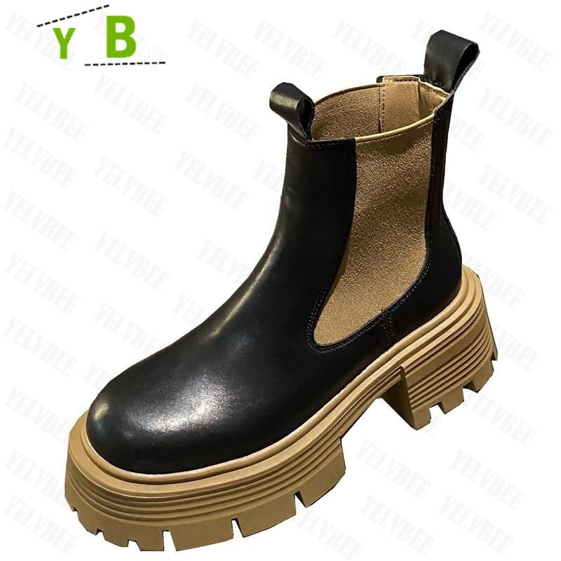 Ziemas silti Chelsea vidēja papēža sieviešu zābaki, 2022. gada jauni kupli, neslīdoši zamšādas potītes sieviešu apavi Motocikls Goth Femme Botas