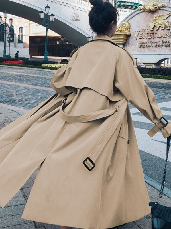 Franču temperamenta rudens modes dizains Retro korsete viduklis Brīvs retro divrindu trenčs sievietēm biroja dāma