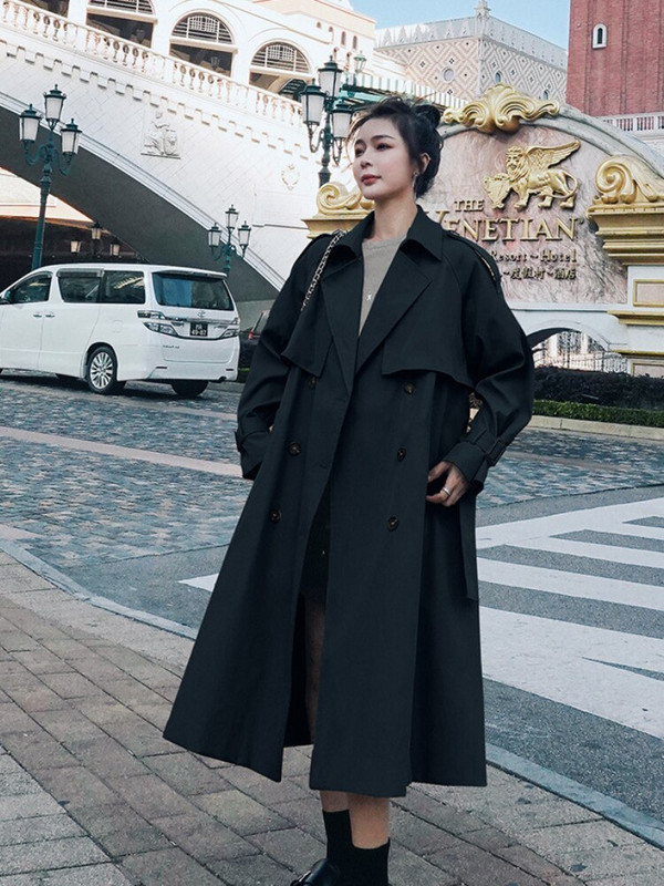 Franču temperamenta rudens modes dizains Retro korsete viduklis Brīvs retro divrindu trenčs sievietēm biroja dāma