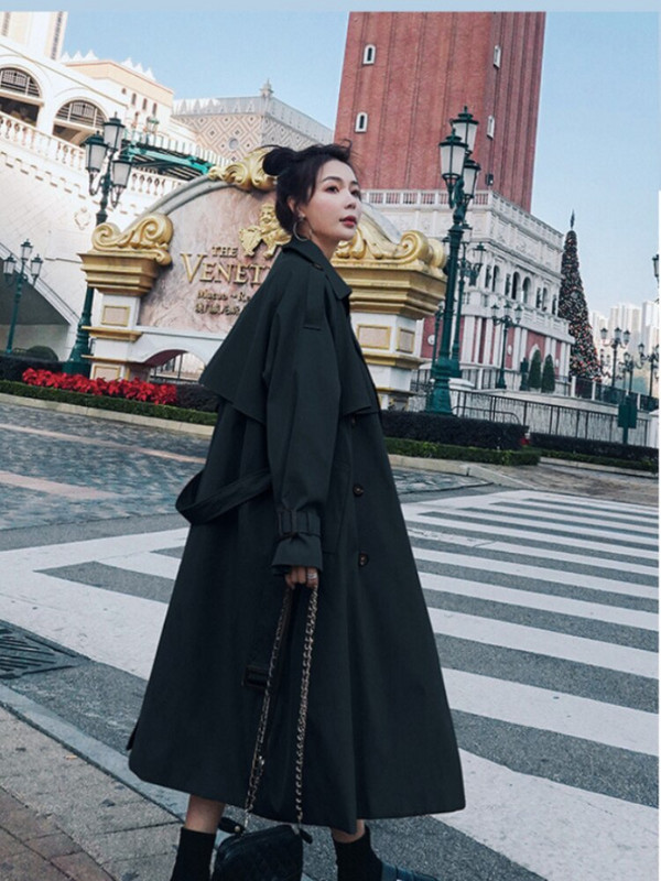 Franču temperamenta rudens modes dizains Retro korsete viduklis Brīvs retro divrindu trenčs sievietēm biroja dāma