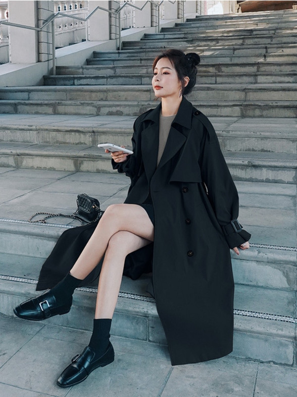 Franču temperamenta rudens modes dizains Retro korsete viduklis Brīvs retro divrindu trenčs sievietēm biroja dāma