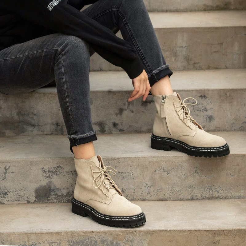 BeauToday modes potītes zābaki sievietēm ziemas  mežģīnes ar rāvējslēdzēju  platforma, roku darbs 03443