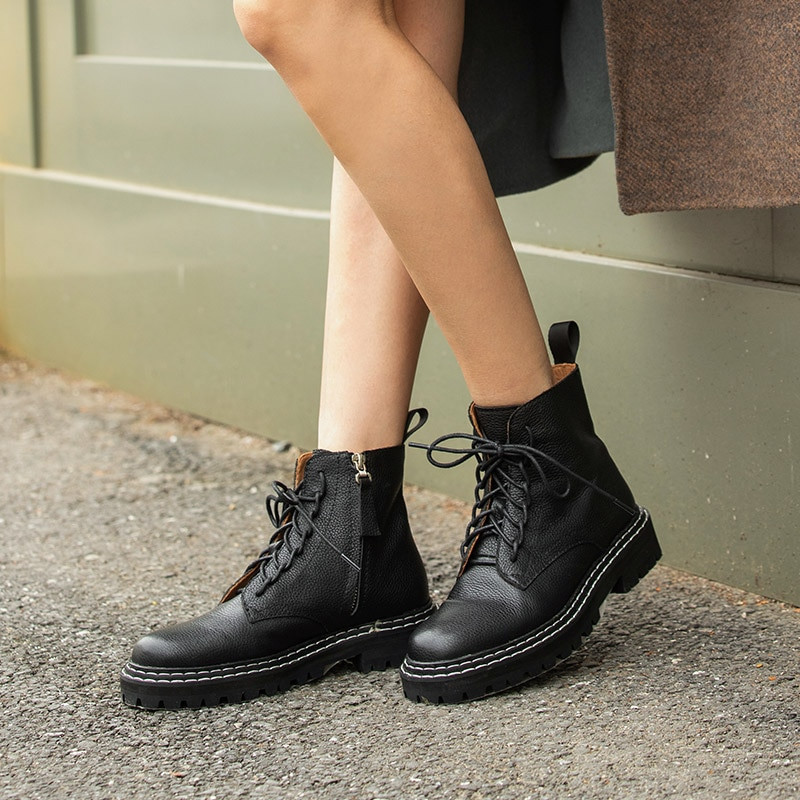 BeauToday modes potītes zābaki sievietēm ziemas  mežģīnes ar rāvējslēdzēju  platforma, roku darbs 03443