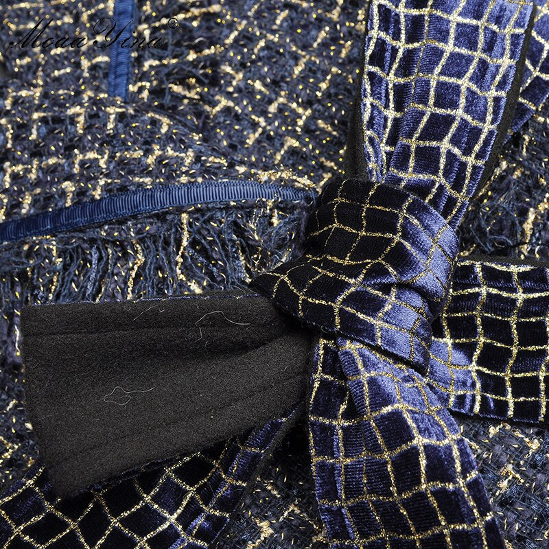 MoaaYina Moedisainer Villane riie Tuulejokk Mantel Sügisene Naiste Üherealine Tutt Pika varrukaga Ruuduline mantel