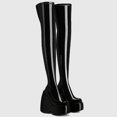 Γυναικείες μπότες 2022 New Fashion Platform Wedges Luxury Ankle Med Calf Boots για Γυναικείες Κομψές επώνυμα παπούτσια Goth με ψηλό τακούνι