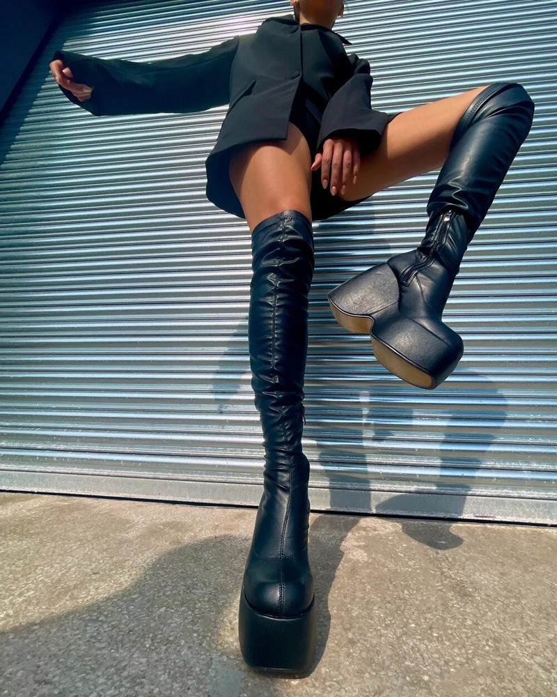 Γυναικείες μπότες 2022 New Fashion Platform Wedges Luxury Ankle Med Calf Boots για Γυναικείες Κομψές επώνυμα παπούτσια Goth με ψηλό τακούνι