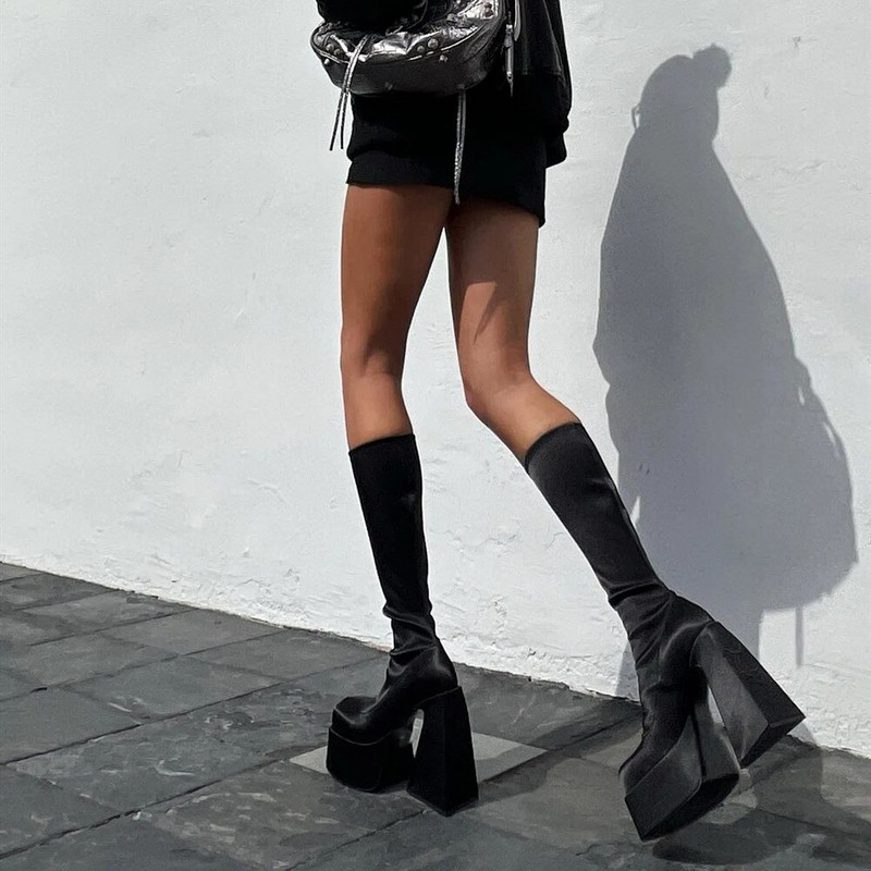 Γυναικείες μπότες 2022 New Fashion Platform Wedges Luxury Ankle Med Calf Boots για Γυναικείες Κομψές επώνυμα παπούτσια Goth με ψηλό τακούνι