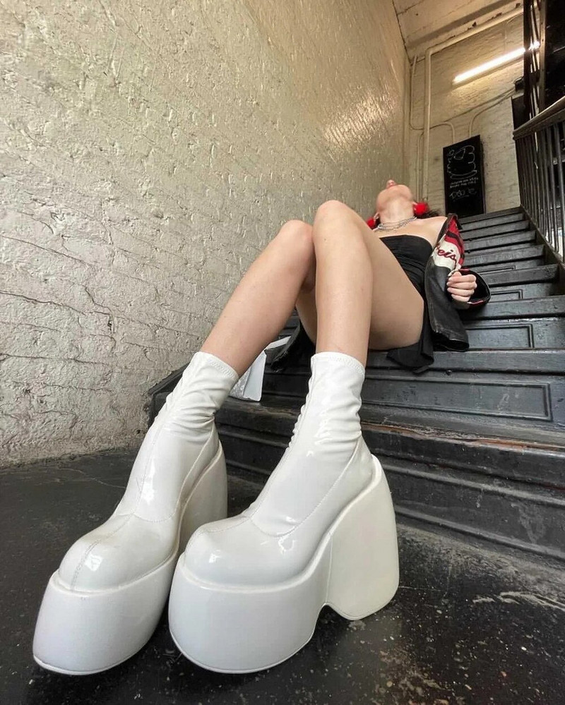 Γυναικείες μπότες 2022 New Fashion Platform Wedges Luxury Ankle Med Calf Boots για Γυναικείες Κομψές επώνυμα παπούτσια Goth με ψηλό τακούνι