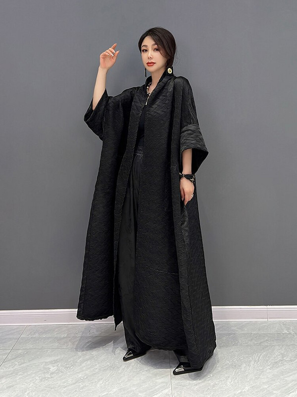 XITAO modni crni trench opušteni, jednostavni nabori, ležerni dugi univerzalni kaput, jesen, novi temperamentni ženski kardigan WLD8953