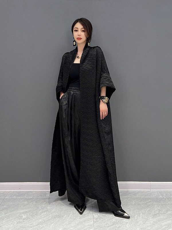 XITAO modni crni trench opušteni, jednostavni nabori, ležerni dugi univerzalni kaput, jesen, novi temperamentni ženski kardigan WLD8953