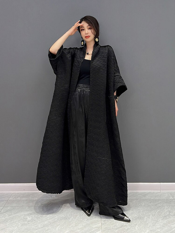 XITAO modni crni trench opušteni, jednostavni nabori, ležerni dugi univerzalni kaput, jesen, novi temperamentni ženski kardigan WLD8953