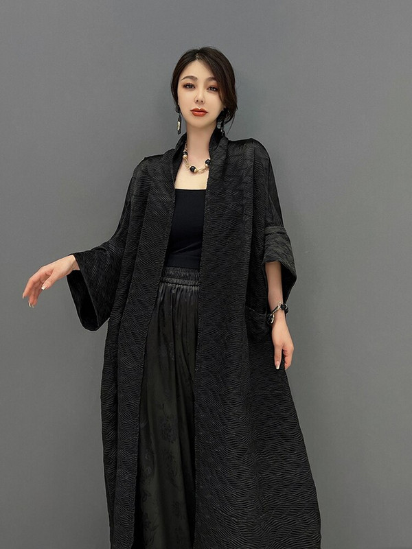 XITAO modni crni trench opušteni, jednostavni nabori, ležerni dugi univerzalni kaput, jesen, novi temperamentni ženski kardigan WLD8953